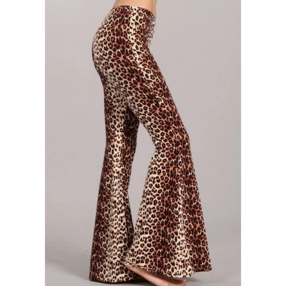 SOLD OUT Leopard Flared Bell Boho Stretch Casual Pants - Picture 3 of 5